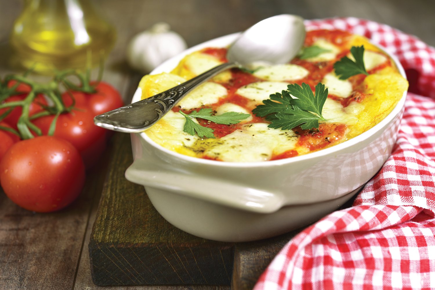 This cheesy polenta back includes both mozzarella and Parmesan cheese.